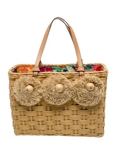 Pre-owned Frances Valentine Rattan Top Handle Bag In Neutral