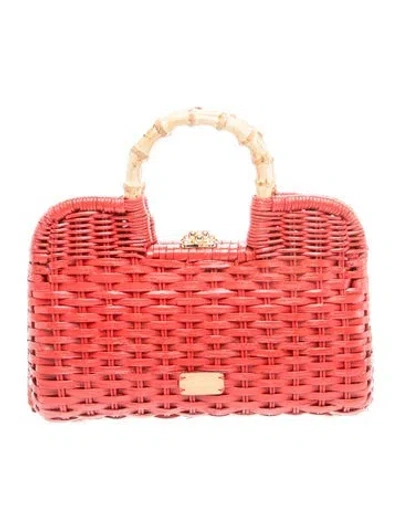 Pre-owned Frances Valentine Rattan Top Handle Bag In Red