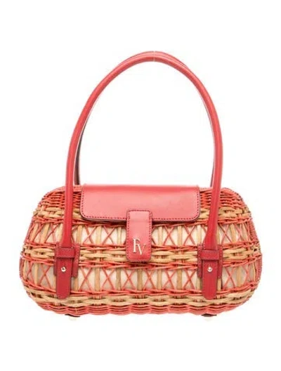 Pre-owned Frances Valentine Rattan Top Handle Bag In Red