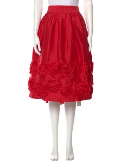 Pre-owned Frances Valentine Raw-edge Trim Knee-length Skirt In Red