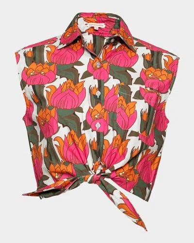 Frances Valentine Rizzo Sleeveless Poplin Waist-tie Top In Pink/multi