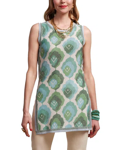 Frances Valentine Robbie Top Graphic Leaf In Blue/green/multi