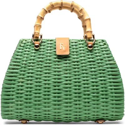Frances Valentine Rooster Woven Wicker Top Handle Bag In Green