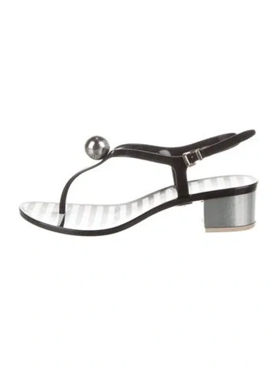 Pre-owned Frances Valentine Rubber Striped Sandals In Black