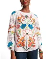 Frances Valentine Saskia Botanical Bash Top In Oyster/multi