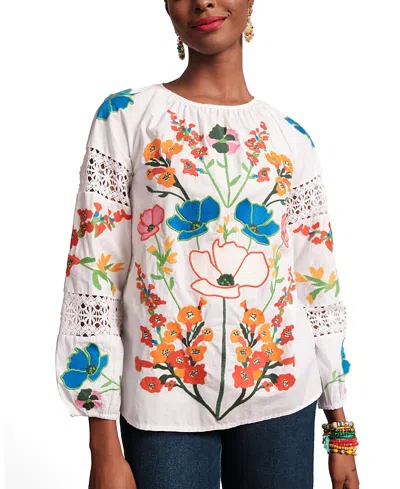 Frances Valentine Saskia Botanical Bash Top In Oyster/multi
