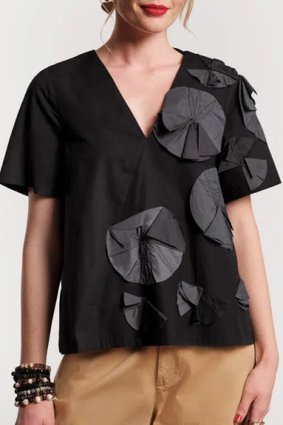 Frances Valentine Schooner Top Flowers In Black
