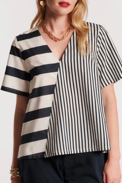 Frances Valentine Schooner Top Nautical Stripe In Black