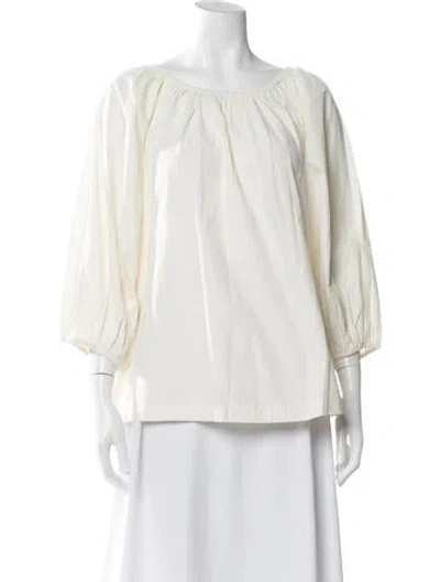 Pre-owned Frances Valentine Scoop Neck Three-quarter Sleeve Blouse In Neutral