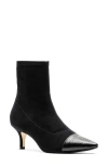 Frances Valentine Serena Pointed Cap Toe Kitten Heel Bootie In Black