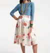 Frances Valentine Shelley Midi Skirt Bellissima Poly Tafetta In White/multi In Multi