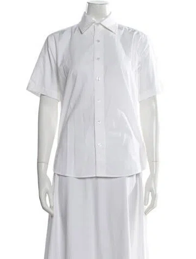 Pre-owned Frances Valentine Short Sleeve Button-up Top In White