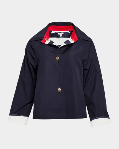 Frances Valentine Short Spiffy Water-resistant Trench Coat In Navy