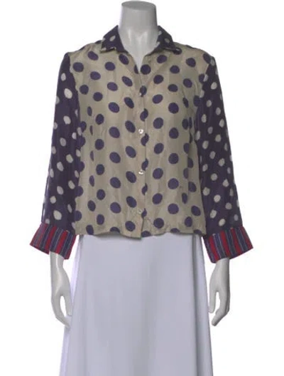 Pre-owned Frances Valentine Silk Polka Dot Print Blouse In Multi