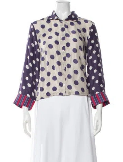 Pre-owned Frances Valentine Silk Polka Dot Print Button-up Top In Multi