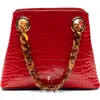 Frances Valentine Skip Croc Embossed Leather Tote In Red