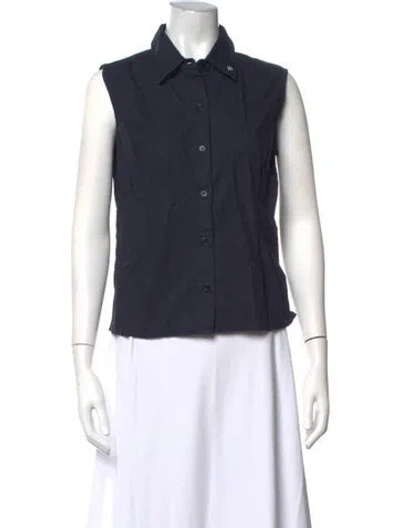 Pre-owned Frances Valentine Sleeveless Button-up Top In Blue