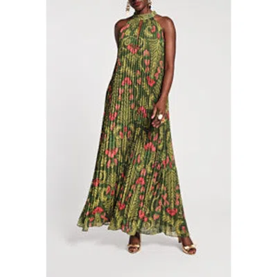 Frances Valentine Slim Pleated Maxi Dress In Green