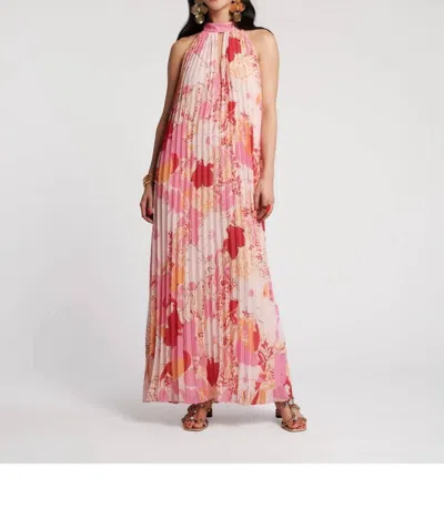 Frances Valentine Slim Pleated Maxi Dress In Pink/multi