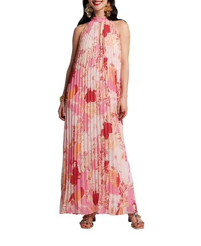 Frances Valentine Slim Pleated Maxi Dress In Pink
