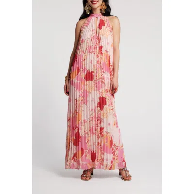 Frances Valentine Slim Maxi Dress In Pleated Wild Tulip In Pink