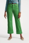 Frances Valentine Smarty Cuffed Jeans Solid Denim In Green