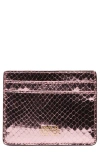 Frances Valentine Snakeskin Embossed Metallic Leather Card Case In Pink
