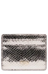 Frances Valentine Snakeskin Embossed Metallic Leather Card Case In Silver