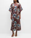 Frances Valentine Spinnaker Printed Bell-sleeve Maxi Dress In Brown/blue