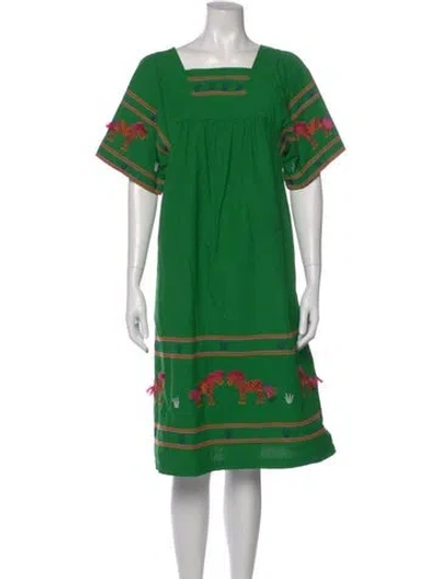 Pre-owned Frances Valentine Square Neckline Midi Length Dress In Green