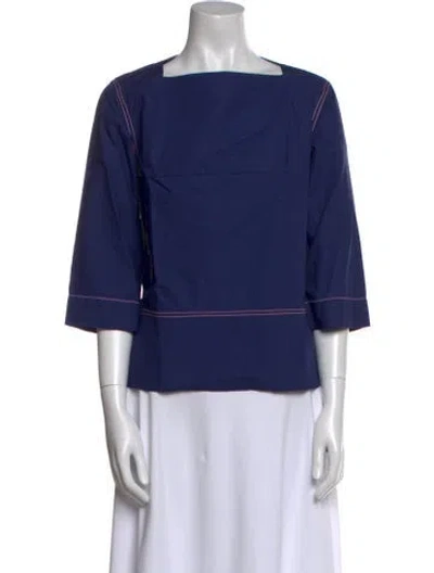 Pre-owned Frances Valentine Square Neckline Three-quarter Sleeve Blouse In Blue