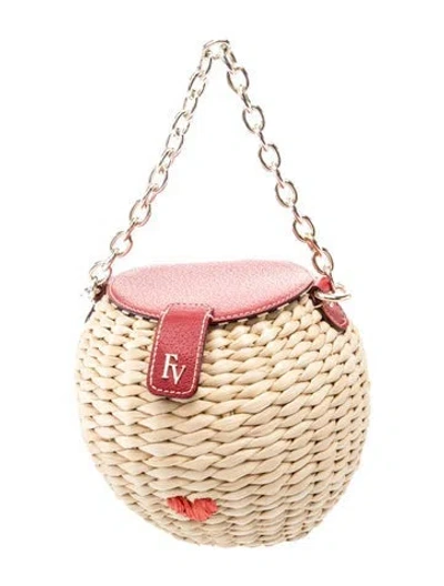 Pre-owned Frances Valentine Straw Top Handle Bag In Pink