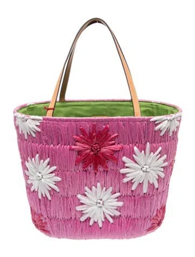 Pre-owned Frances Valentine Straw Tote In Pink