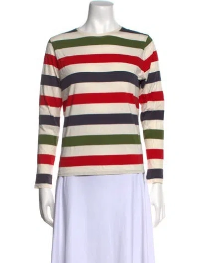 Pre-owned Frances Valentine Striped Crew Neck Sweatshirt In Neutral