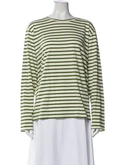 Pre-owned Frances Valentine Striped Crew Neck Top In Green
