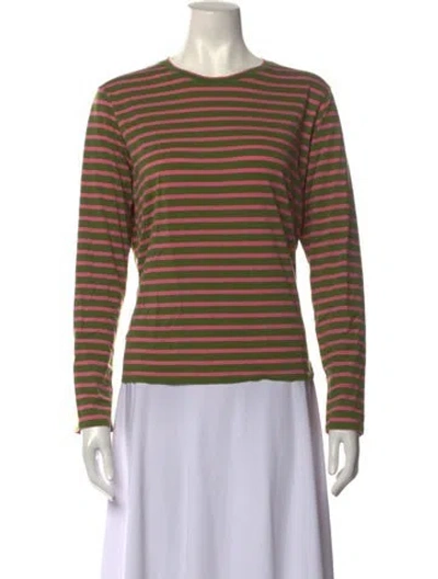 Pre-owned Frances Valentine Striped Crew Neck Top In Green