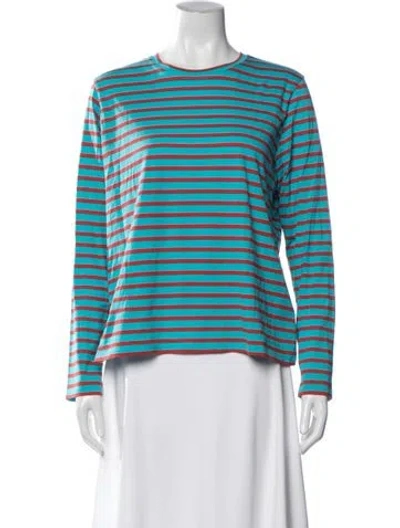 Pre-owned Frances Valentine Striped Crew Neck T-shirt In Blue