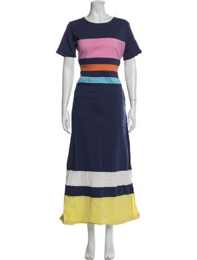Pre-owned Frances Valentine Striped Long Dress In Blue