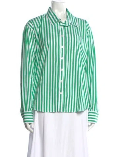 Pre-owned Frances Valentine Striped Long Sleeve Button-up Top In Green