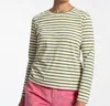 Frances Valentine Striped Pima Cotton Crewneck Top In Green