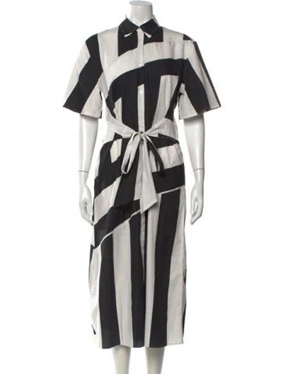 Pre-owned Frances Valentine Striped Midi Length Dress In Black/white