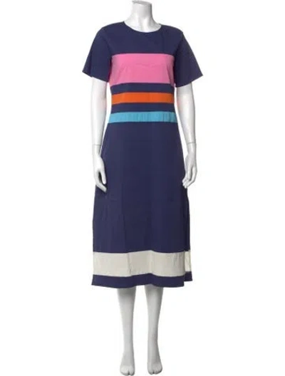 Pre-owned Frances Valentine Striped Midi Length Dress In Blue
