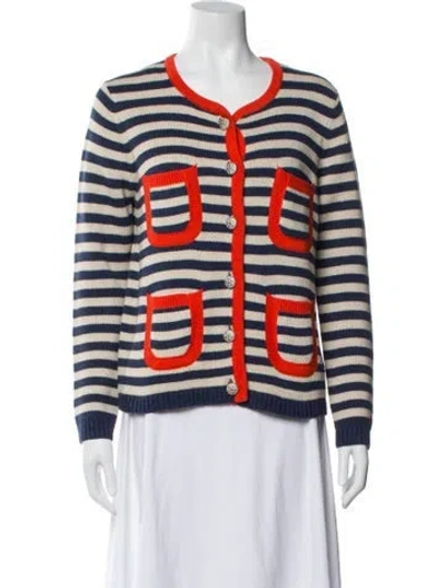 Pre-owned Frances Valentine Striped Scoop Neck Sweater In Blue