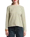Frances Valentine Striped Pima Cotton Crewneck Top In Oyster Thick/green Thin