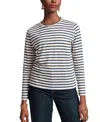 Frances Valentine Striped Pima Cotton Crewneck Top In Oyster/navy