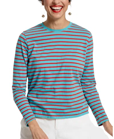 Frances Valentine Striped Top In Turquoise/red