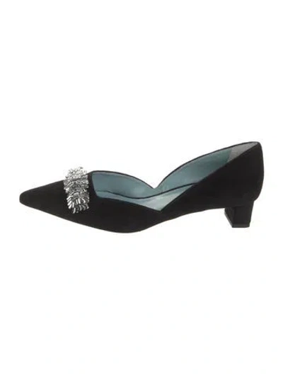 Pre-owned Frances Valentine Suede Crystal Embellishments D'orsay Flats In Black