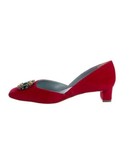 Pre-owned Frances Valentine Suede Crystal Embellishments D'orsay Pumps In Red