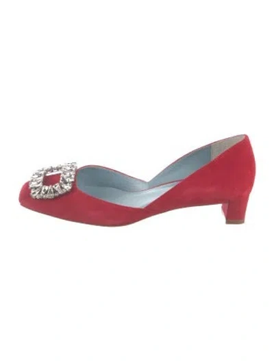 Pre-owned Frances Valentine Suede Crystal Embellishments D'orsay Pumps In Red