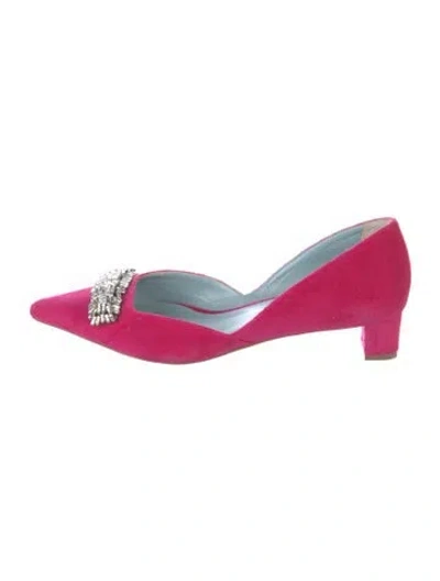 Pre-owned Frances Valentine Suede Crystal Embellishments Pumps In Pink